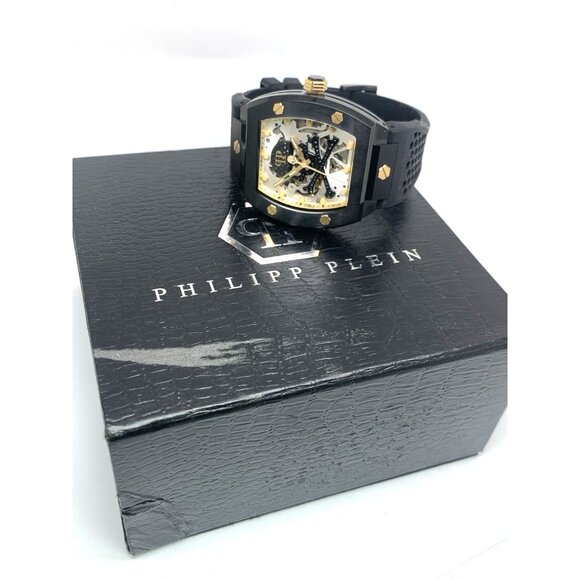Philipp Plein Mens Watch PWBAA0521 Skull Automatic Silver Black Rubber Band 44mm - Picture 3 of 15